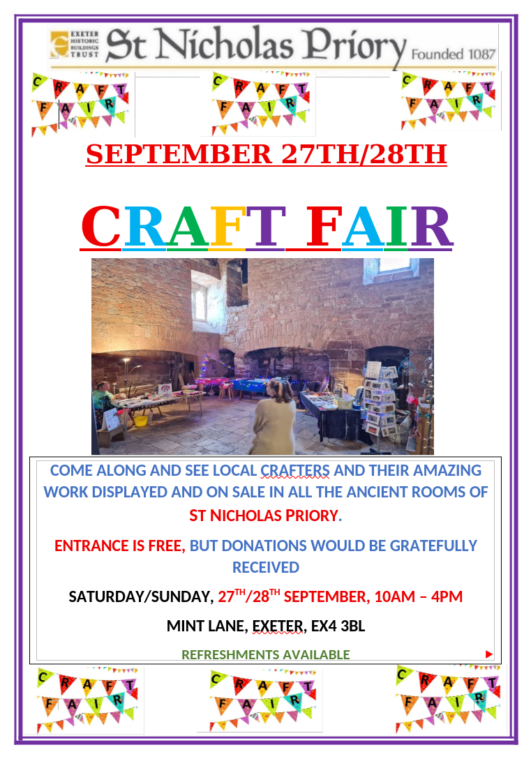 Craft Fair 27th and 28th September